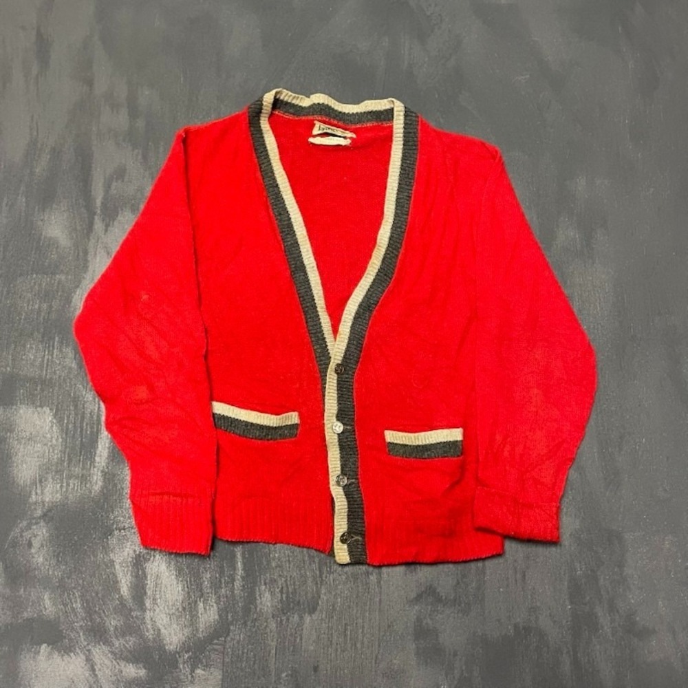 Vintage Lynner Sportswear cardigan womens size 18 red 1980s pockets wool
